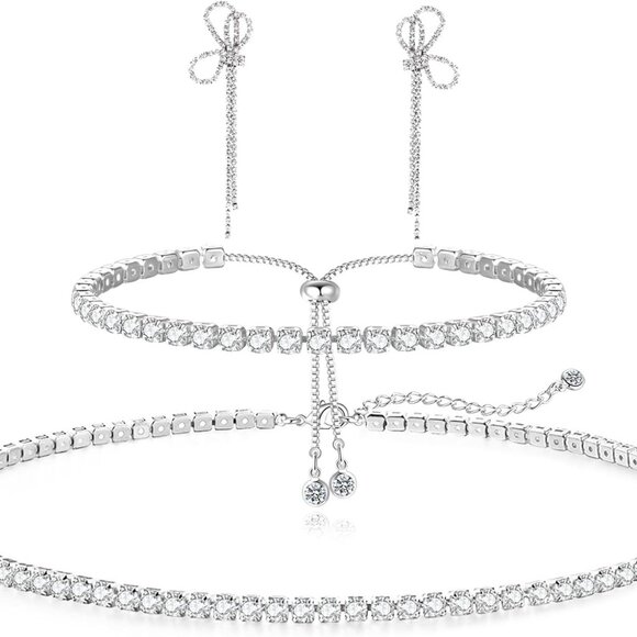 Tennis Necklace Bracelet for Women Sterling Sliver Dainty Chocker Necklace Cr